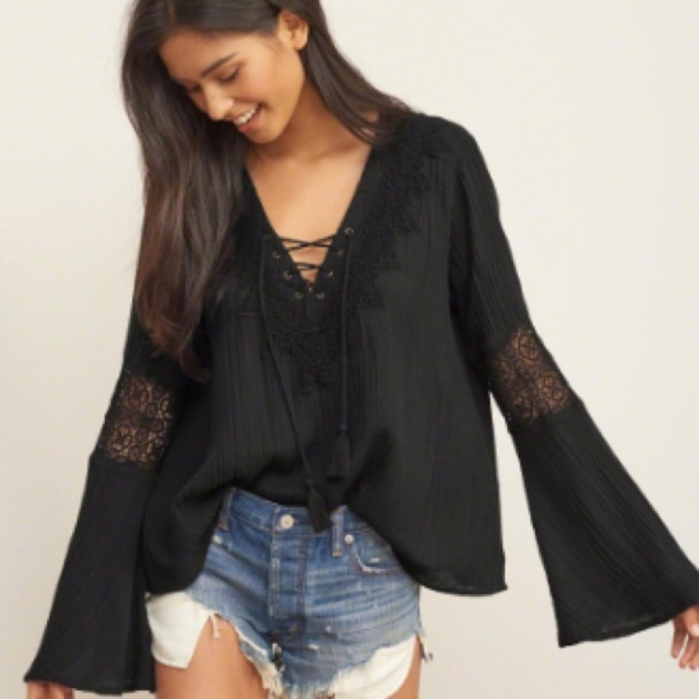 ❗️SALE❗️ Abercrombie Black Lace Up Peasant Blouse